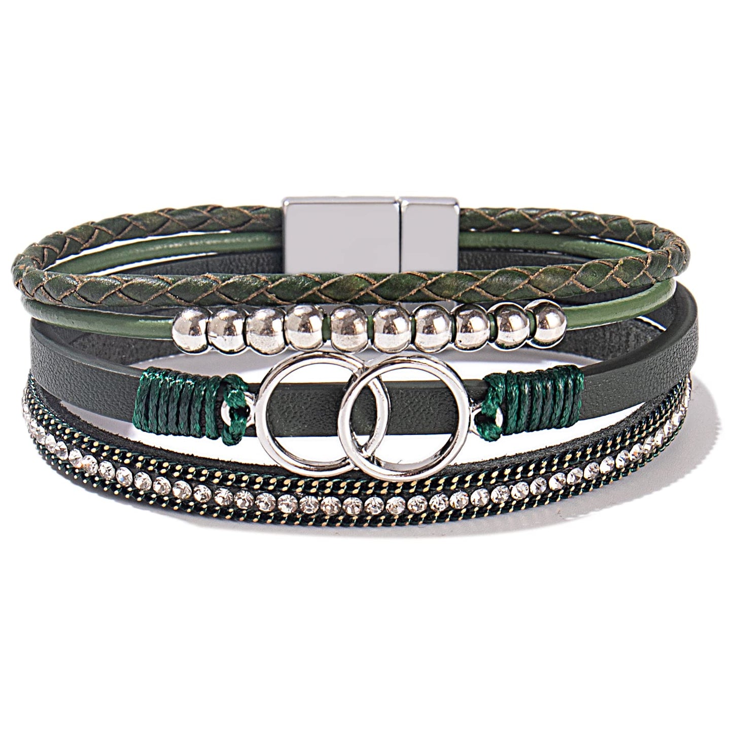 FANCY SHINY Boho Wrap Bracelets Leather Cuff Bangle Beaded Bracelets for Women Stackable Infinity Bracelets Jewelry with Clasp(O