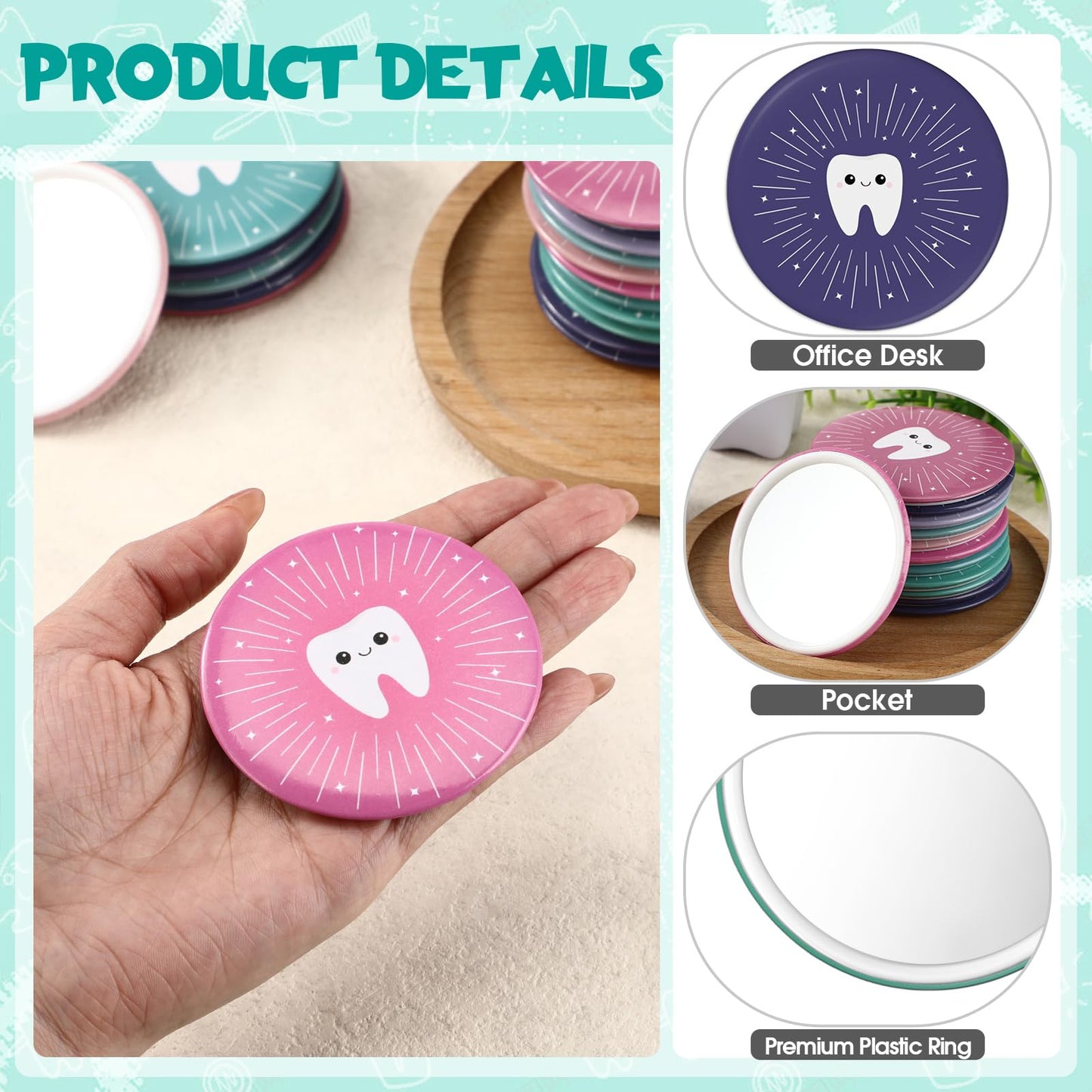Geetery 18 Pcs Dentist Appreciation Gifts Tooth Compact Mirrors Dental Hygienist Assistant Accessories for Dental Students Woman