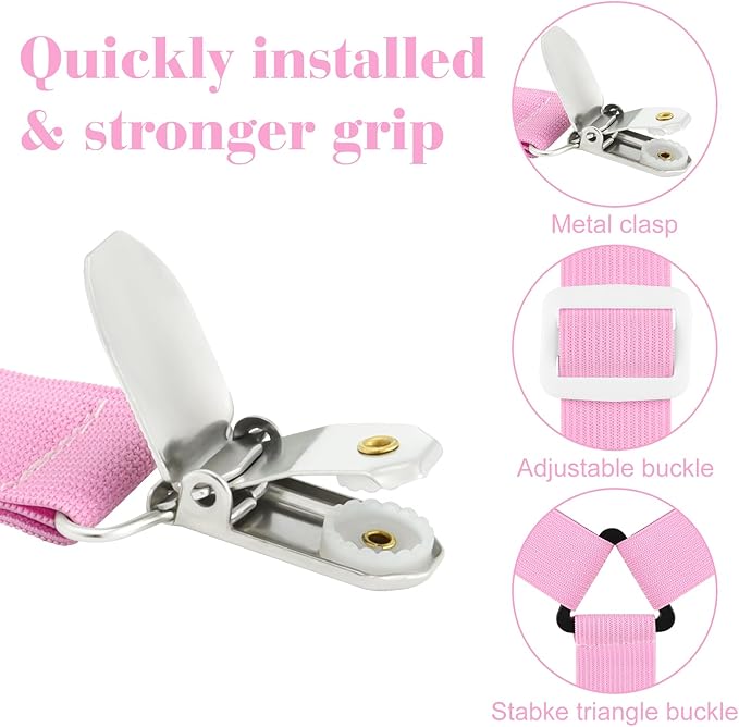 Morcheiong Bed Sheet Fasteners Straps - 4 Pack Adjustable Bed Sheet Holder Strap for Bedding Stays Bedsheet Tie Downs - Pink