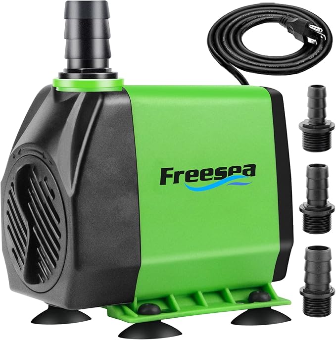 FREESEA Fountain Submersible Water Pump: 800GPH 45W Adjustable Ultra Quiet Aquarium Pump with 3 Nozzles 10ft High Lift for...