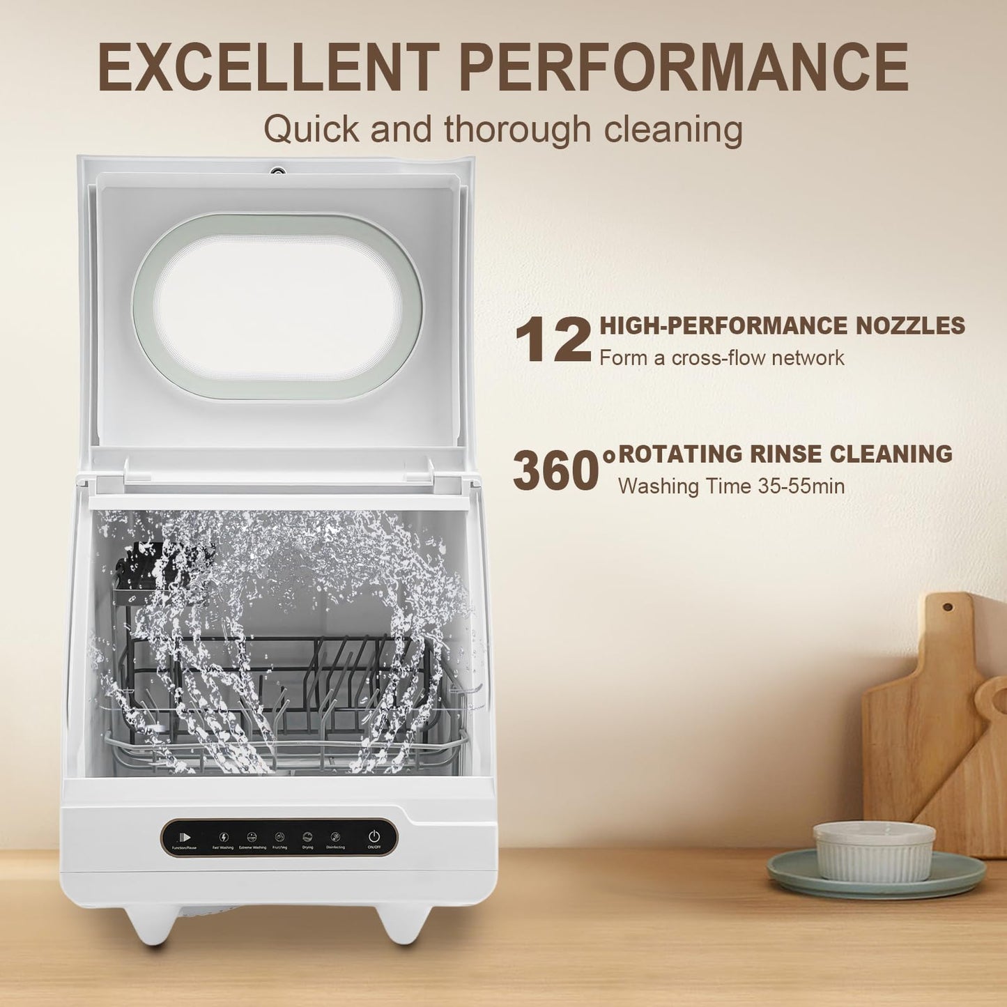 TOWIUOA Countertop Dishwasher, 800W 110V Mini Dishwasher Low Noise Portable Dish Washer With 5intelligent Washing Functions For Washing Dishes After A Meal At Your Home