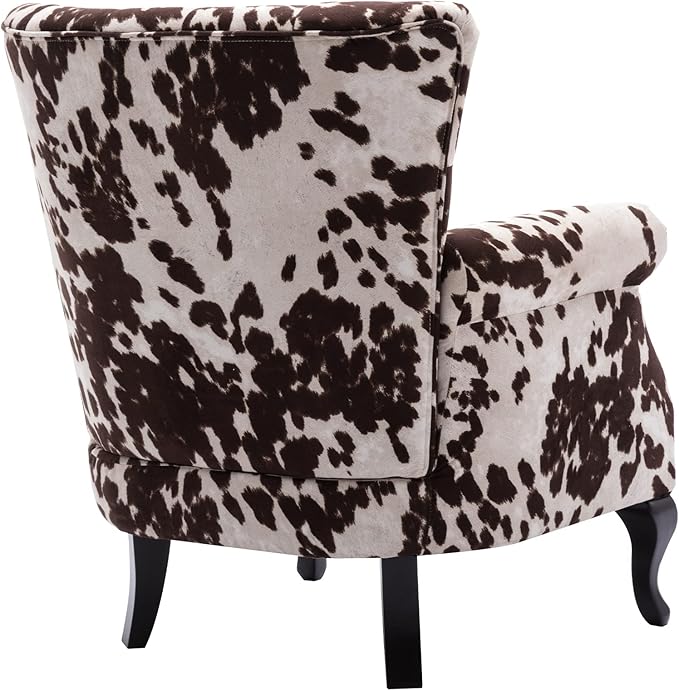 DM Furniture Mid Century Accent Chair Modern Button Tufted Armchair Wingback Club Chair Velvet Single Sofa Lounge Chair with Pillow for Living Room Bedroom, Cowhide Print