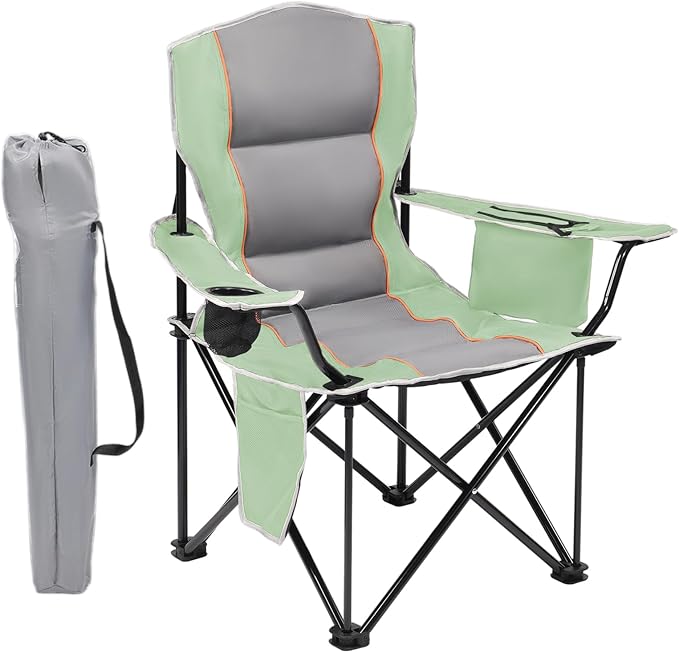 XMT Premium Padded Folding Chair, Extra Wide & Heavy Duty 450lbs Capacity, Portable Camping Chair with Insulated Cooler, C...