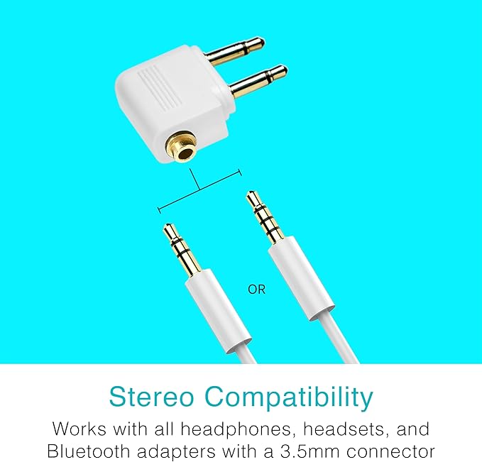 MEE Audio Connect Air in-Flight Bluetooth Wireless Audio Transmitter, with Extra Dual 3.5mm Jack AUX Adapter, for up to 2 AirPods/Other Headphones; Works with All 3.5mm Aux Jacks, White