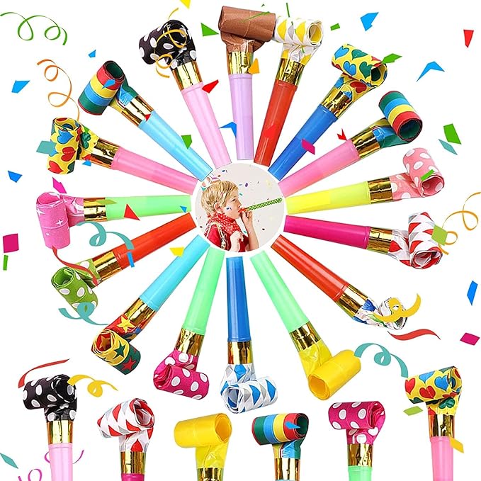 25pcs Party Blowers,Colourful Noisemakers Party Blowouts Squawkers Fringed Noise Maker,Birthday Noisemakers Birthday Blow ...