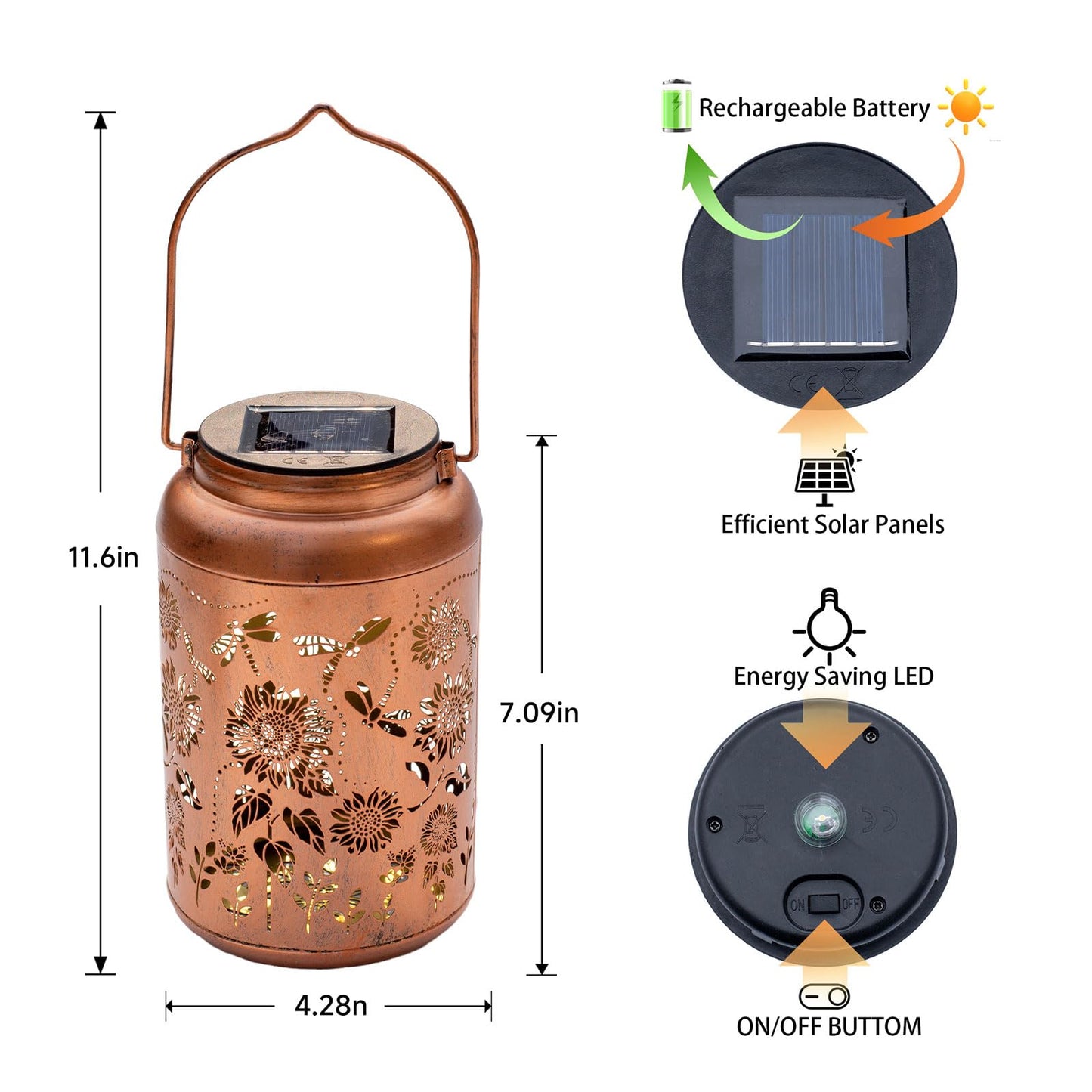 Sunflower Solar Lanterns Outdoor Waterproof,Birthday Gifts for Women Men Mom,Dragonfly Hanging Solar Lights Garden Decor Outdoor Lantern Metal Light Decorative Yard,Patio,Lawn,Porch,Deck,Balcony