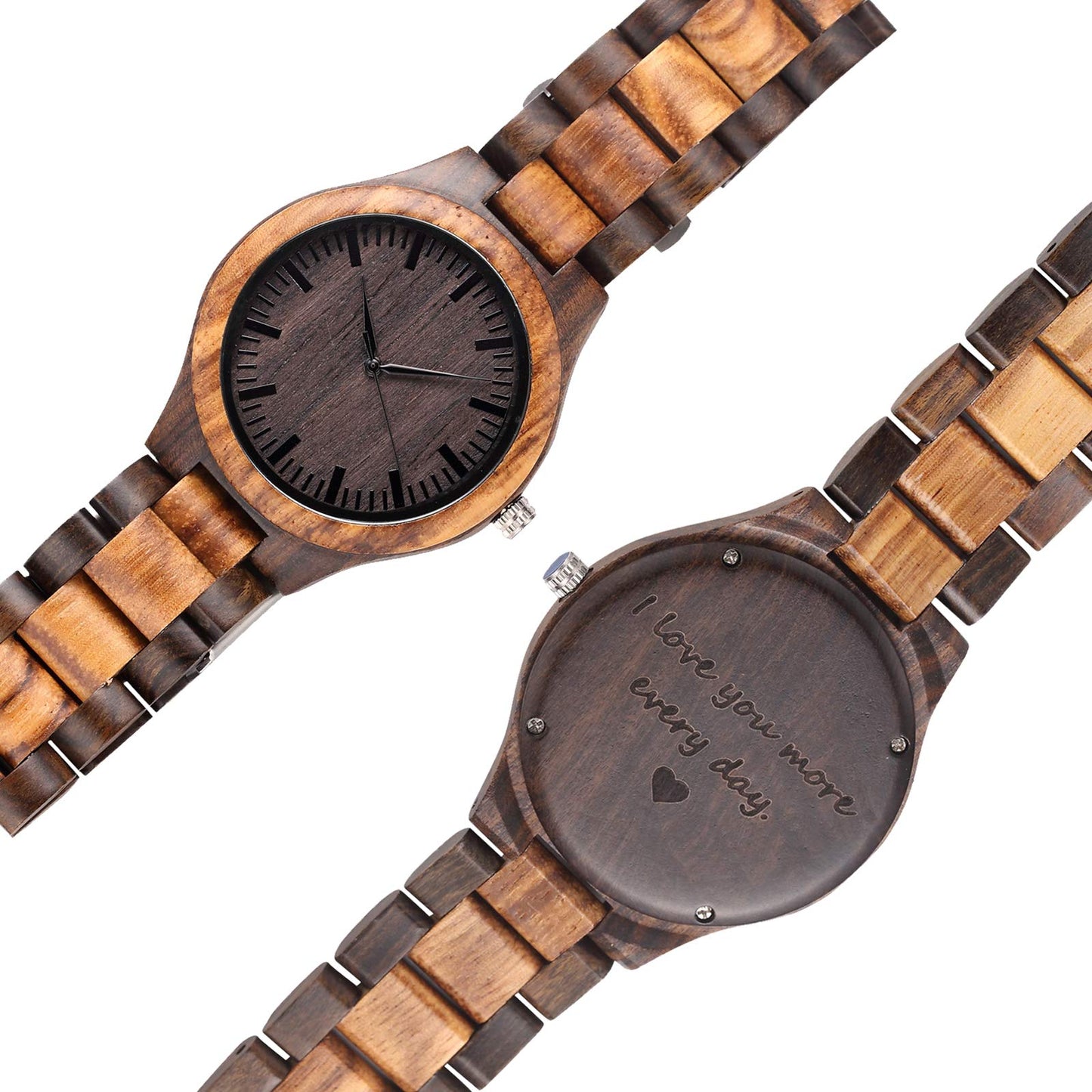 Fodiyaer Engraved Wood Watch for Boyfriend Men Husband Him As Personalized Anniversary Christmas Birthday Father Day Wooden Gifts Idea, Brown, I Love You More Every Day