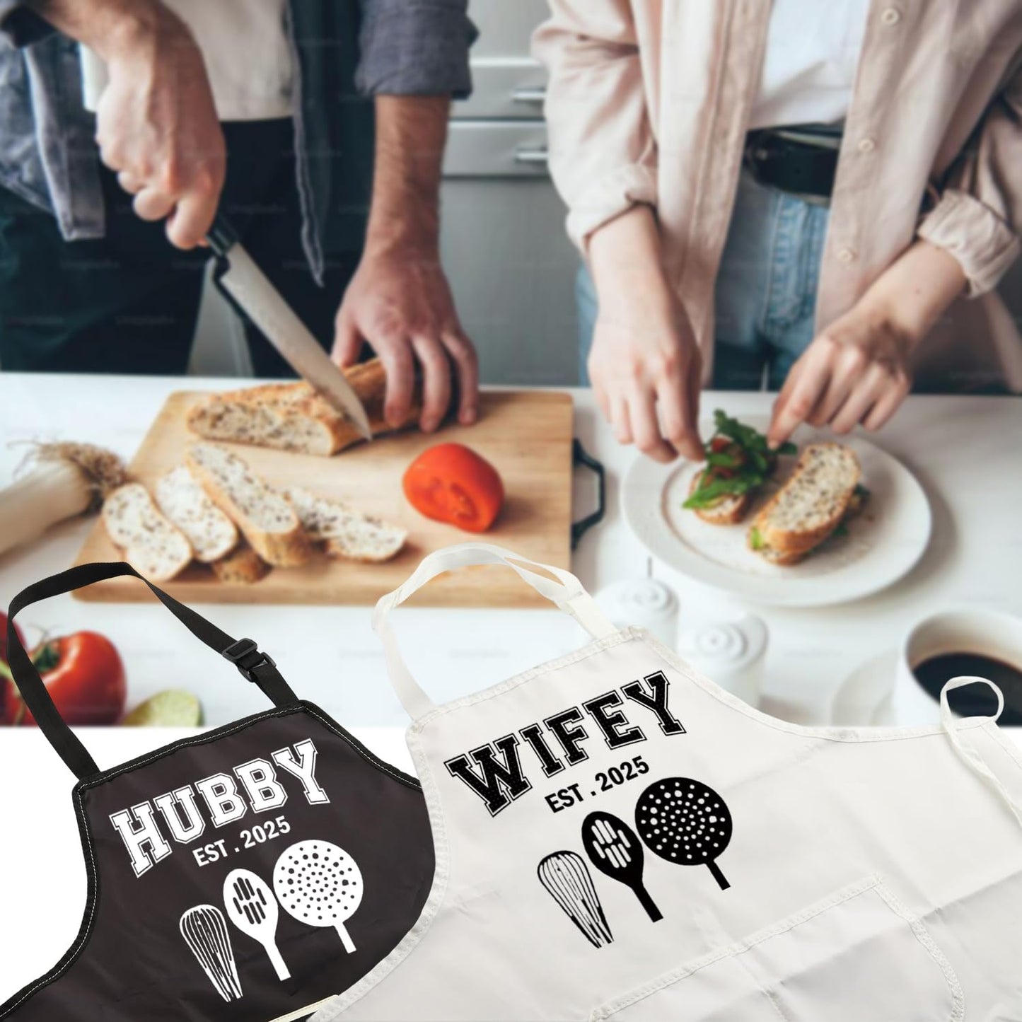 MBMSO Hubby Wifey Cooking Aprons for Couples Apron Sets Hubby and Wifey Est 2025 Wedding Gift for Newlywed His and Hers Apron (Hubby&Wifey Apron-Sets)