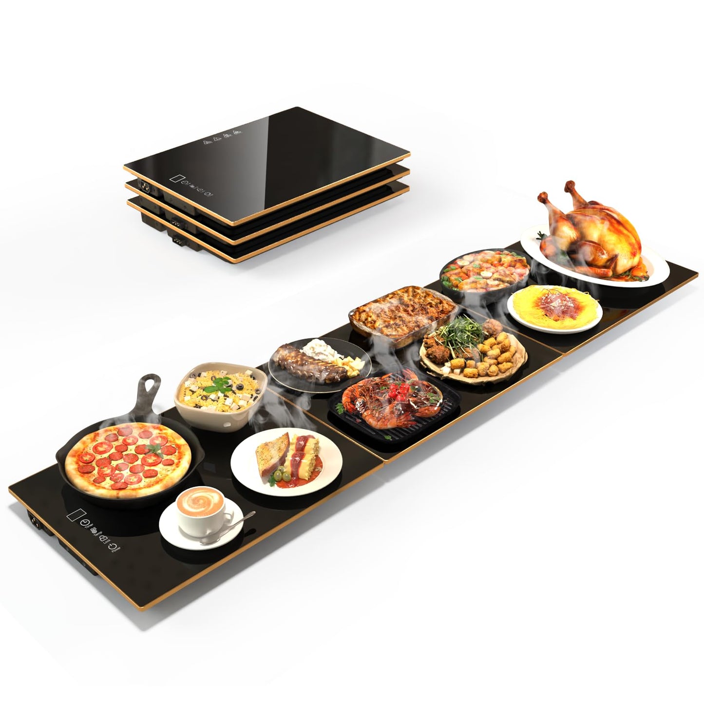CedarAce Food Warming Mat with 8-Level Temperature Adjustment and 8-Hour Timer, Desktop-Protecting Electric Warming Tray, Assemblable Stackable (47x12 inches) for Parties Buffet