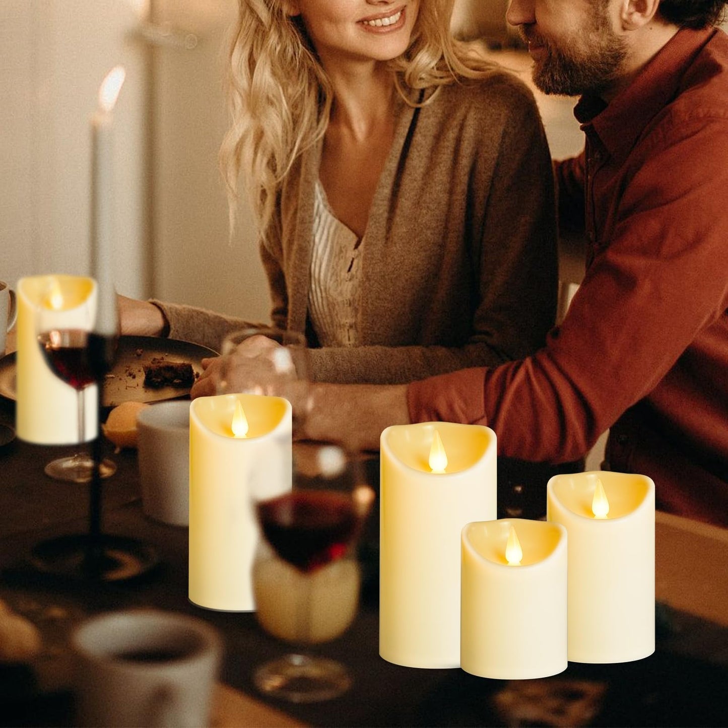 LEOSAN led Flameless Candles Outdoor Indoor Battery Operated Flickering Candles with Remote Timers, Won't Melt, Ivory Plastic D3 xH4 5" 6" for Halloween, Party, Valentine's Day, Wedding (18 pcs)