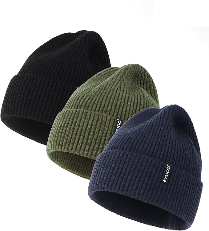 Zylioo Oversize Beanie Hats, XXL Big Size Ribbed Knit Cuffed Winter Hat for Cold Weather, Warm Skull Watch Cap