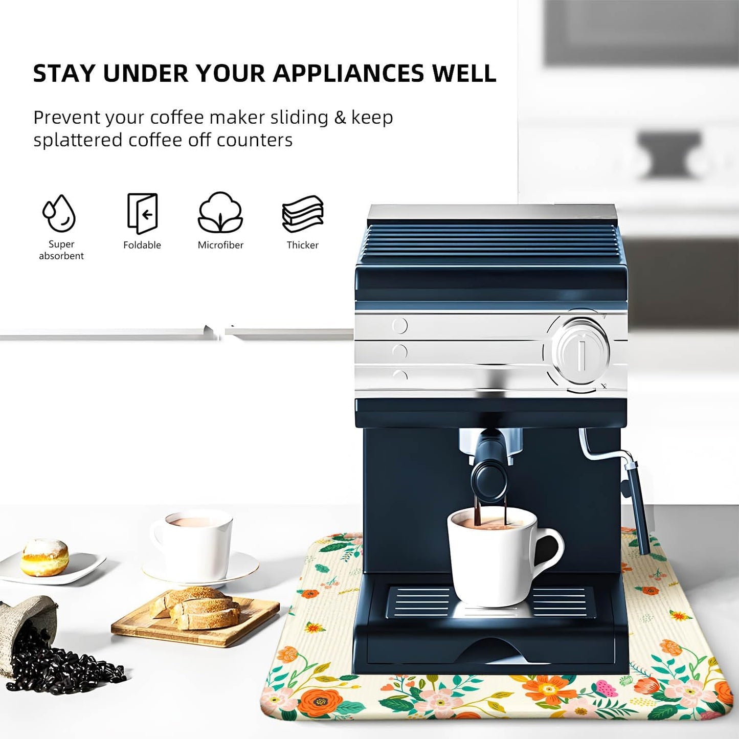 Yellow Floral Large Dish Drying Mats, Reversible Dish Drying Pads for Kitchen Counter Hanging on the Wall,18"x24" Extra Large Draining Mat Protect for Kitchen,Bar Counter,Coffee Make