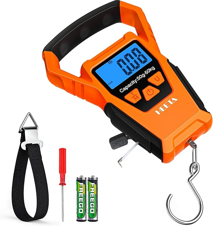 HEETA Waterproof Fish Scale Digital with Backlit LCD Display, 110lb/50kg Portable Hanging Scale Fishing Scale for Home and...