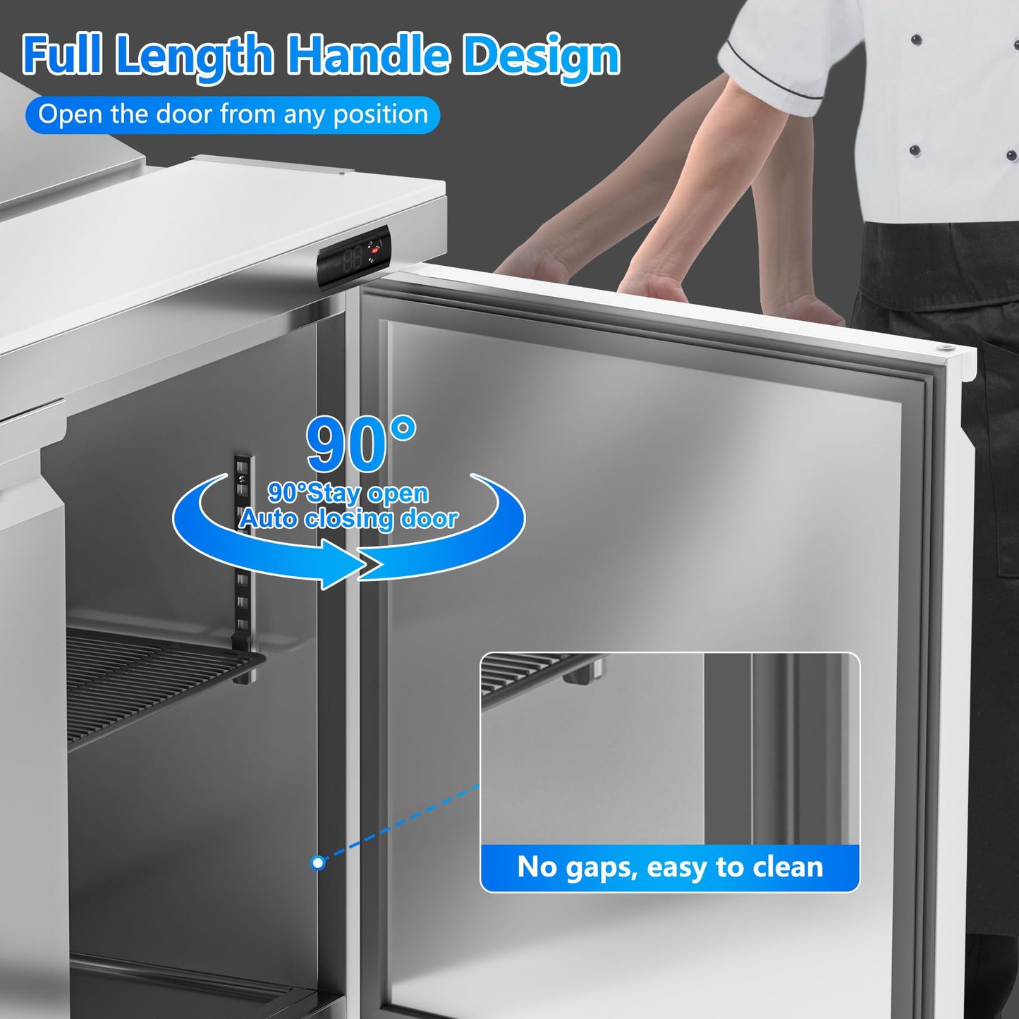 Rockitch 60" W Commercial Refrigerator Sandwich Salad Prep Table, 17.8 Cu.ft 2 Door Commercial Stainless Steel Food Prep Fridge with 16 Pans, Salad Prep Station for Restaurant, Bar, Shop, etc.