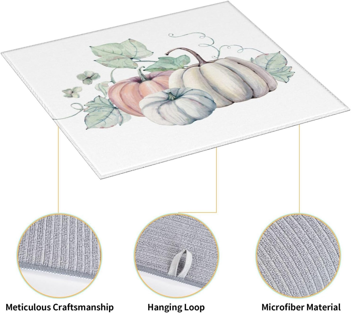 Dish Drying Mat Pumpkin Autumn Fall for Kitchen Counter Absorbent 16x18 Inch Microfiber Dishes Plate Glass Dry Draining Pad Reversible Washable