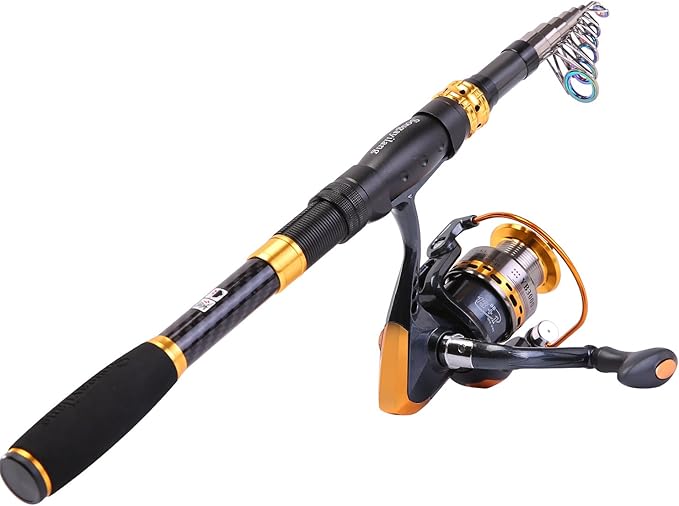 Sougayilang Fishing Rod Reel Combos Carbon Fiber Telescopic Fishing pole with Spinning Reel for Travel Saltwater Freshwate...