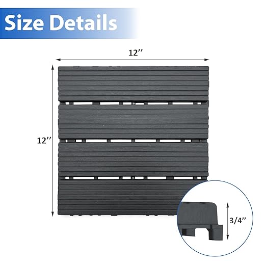 27 PCS 12x12 Inch Interlocking Deck Tiles - Waterproof All-Weather Outdoor Patio Flooring for Pool, Balcony, Backyard, Porch & Garden, Dark Grey