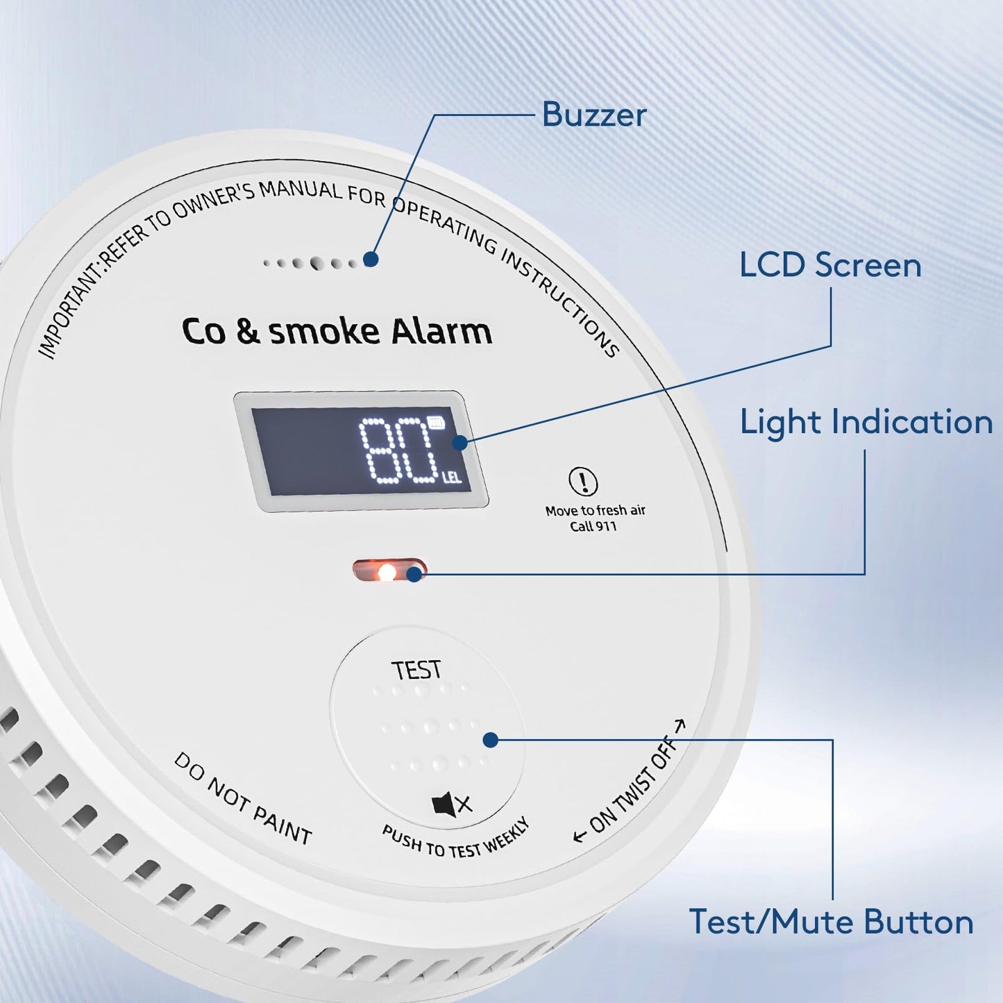 10-Year Battery Smoke and Carbon Monoxide Detector 2-in-1 with Digital Display, 85dB Visual & Audible Alarm, Easy Setup for Living Room,Camper,RV, Brings Peace of Mind