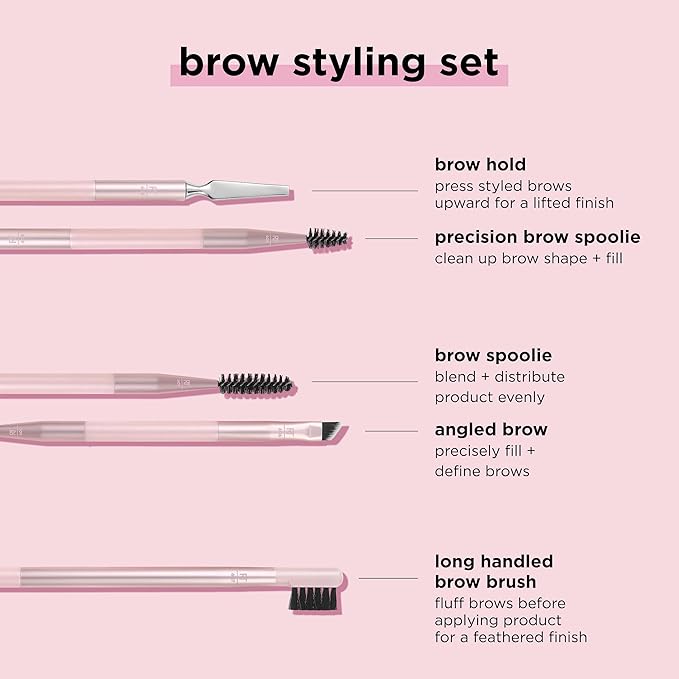 Real Techniques Brow Styling Set, For Lifting Brows, Fill & Style, Dual-ended Makeup Brushes, Full Kit for Eyebrows, Get Full, Laminated, or Natural Brows, Multiuse Tools, 3 Piece Set