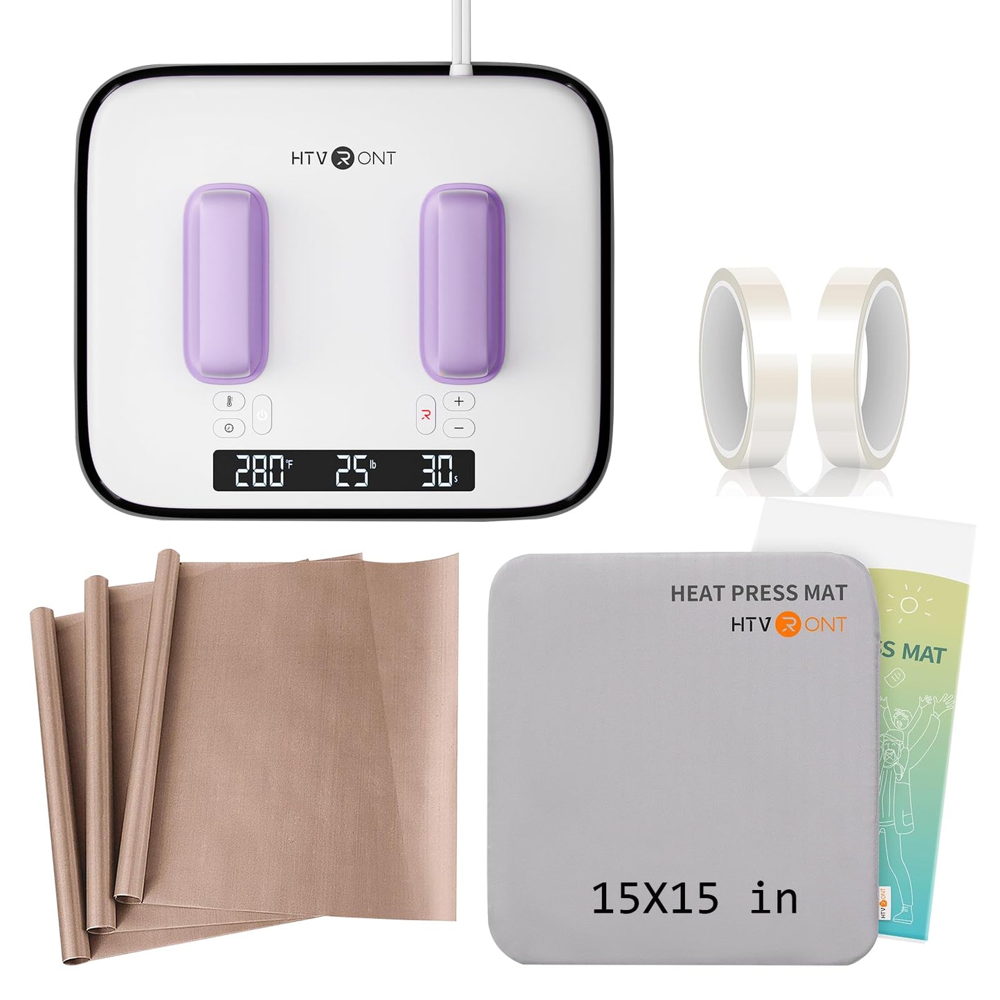 HTVRONT 12X10 Heat Press Machine Bundle - H10 12X10 Heat Press & 15X15“ Heat Press Mat & 3 Pack PTFE Teflon Sheet & 2 Rolls 20mm x 33m Heat Transfer Tape