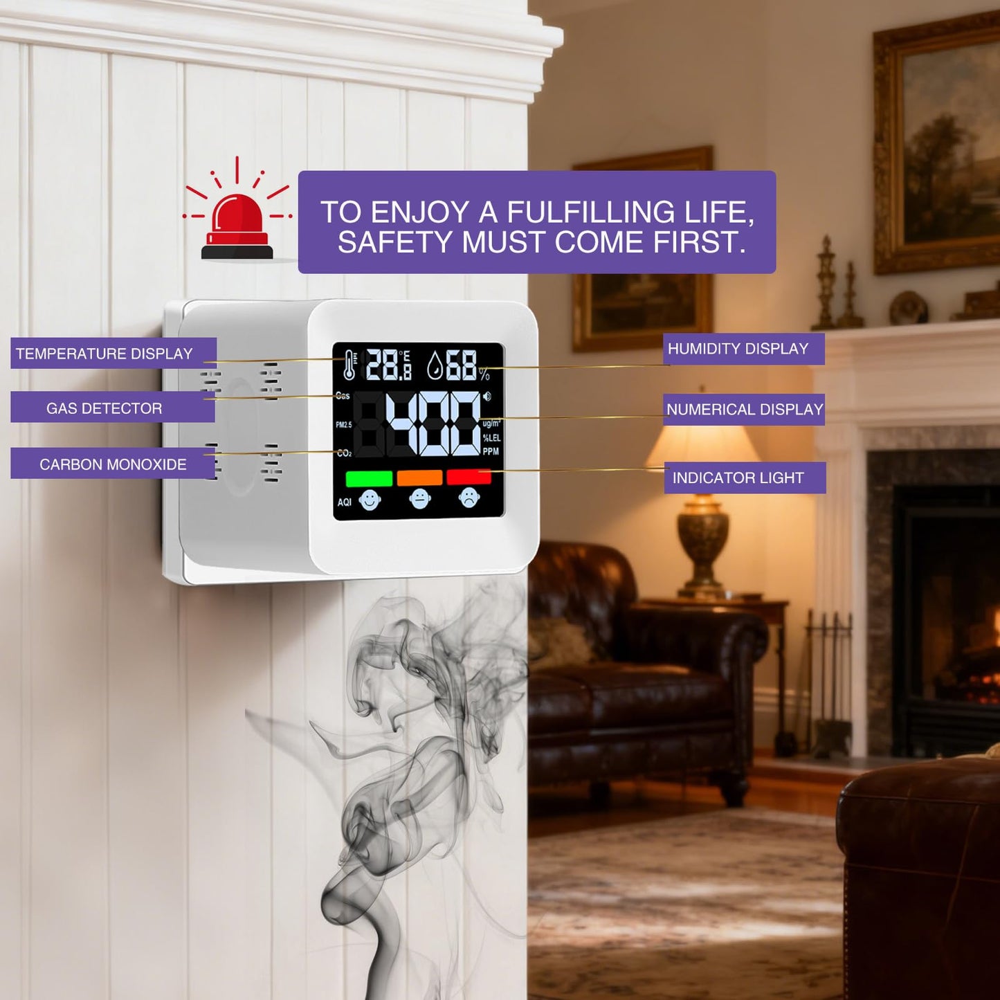 Plug-in 4-in-1 Gas & CO Detector with Temp/Humidity - Natural Gas, Propane & Methane Detector for Home, RV & Apartments (1, White-Beep Edition)