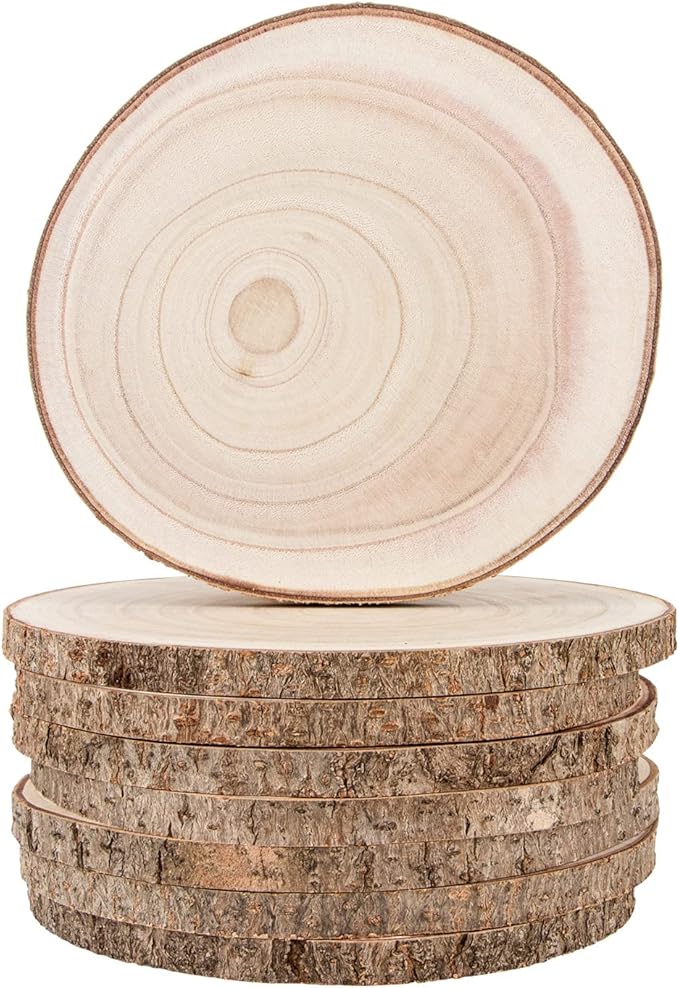 Maputune 8 Pcs 7-8 in Large Unfinished Wood Slices for Centerpieces, Natural Rustic Wooden Plate for DIY Craft, Round Wood...