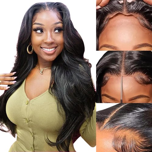 IHEREIN Wear and Go Glueless Wig Precut Lace Human Hair Closure Wig Body Wave Lace Front Wigs Pre Plucked Upgraded No Glue 4x4 Pre Cut Lace Ready to Wear 180% Density 24 Inch