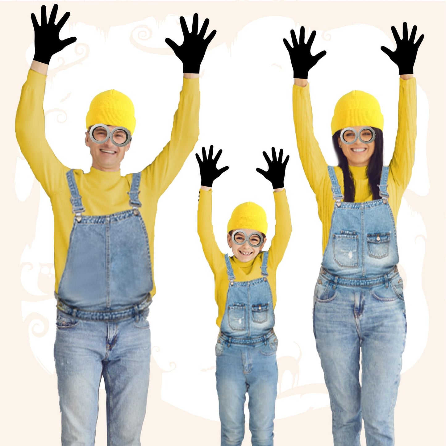 ZFZ 4 Pcs Minion Costume Accessories Set for Adult Yellow Beanie Hat/Steampunk Goggles Glasses/Gloves/Yellow Bag Costumes Party
