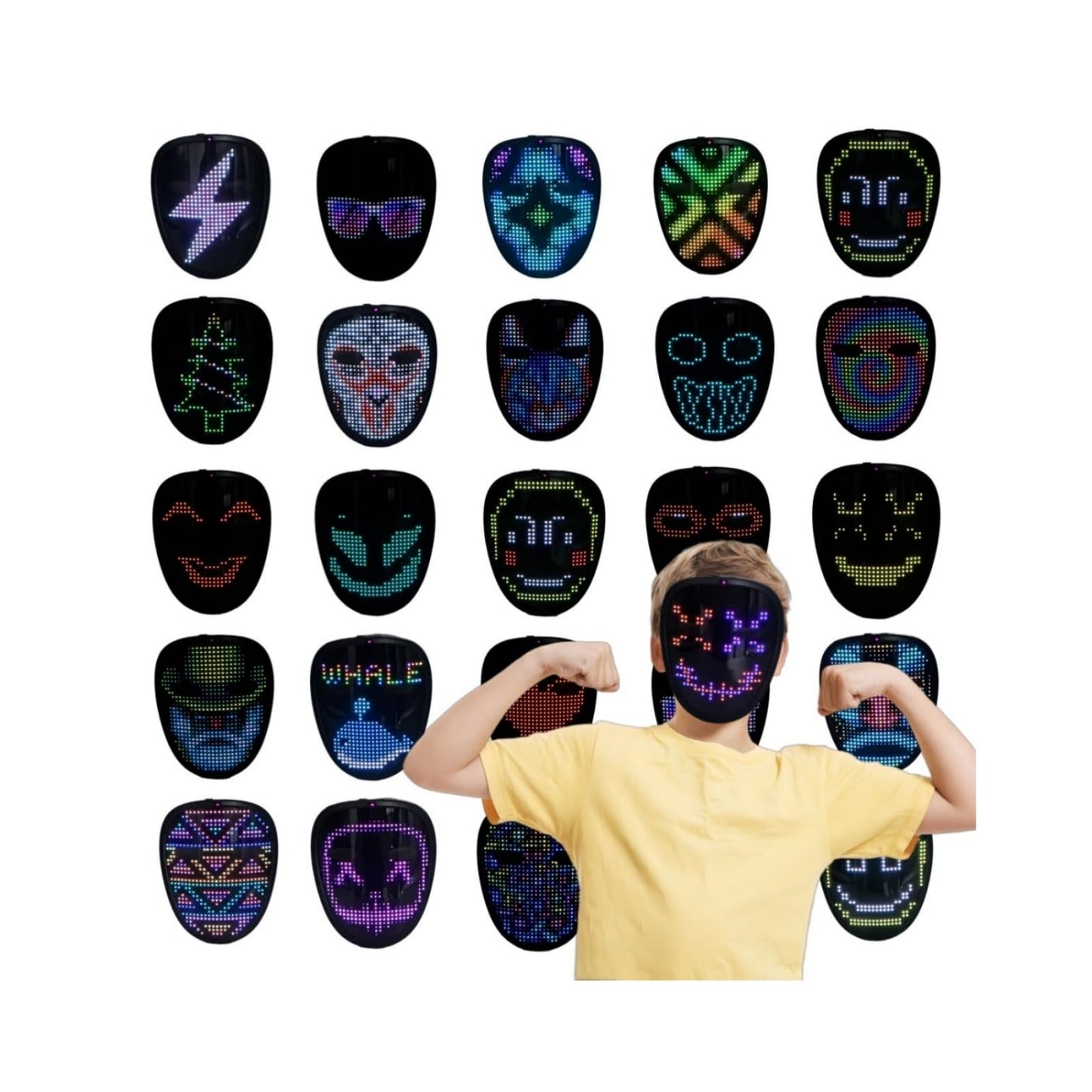 YXYaoZhengYiGeYi LED Mask for Kids, Light Up LED Face Cool Mask with Gesture Sensing Transforming for Halloween Costume Cosplay Party Masquerade