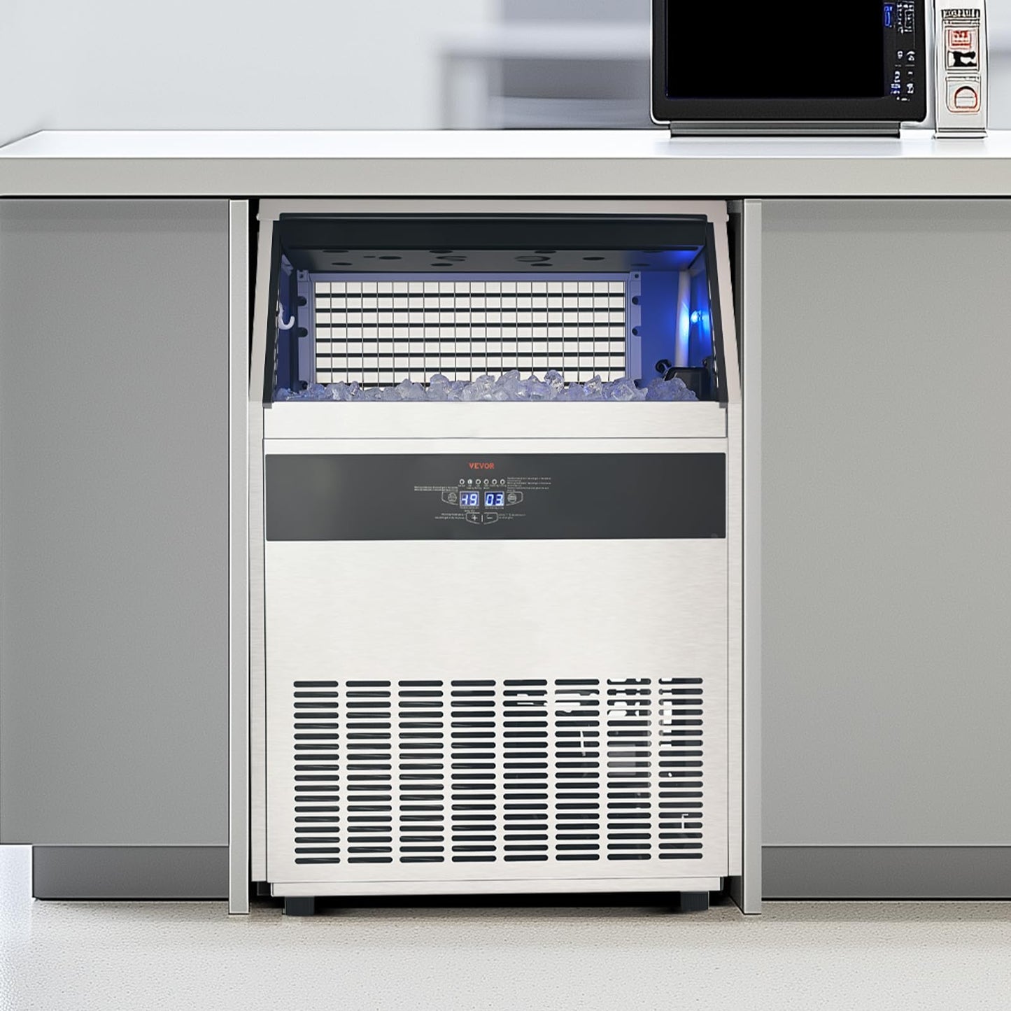 VEVOR Commercial Ice Maker, 440lb/24h Ice Maker, Storage Capacity, 120lbs, 160 Ice Cubes in 15min, LED Digital Display Freestanding Self-Cleaning for Bar Office Restaurant