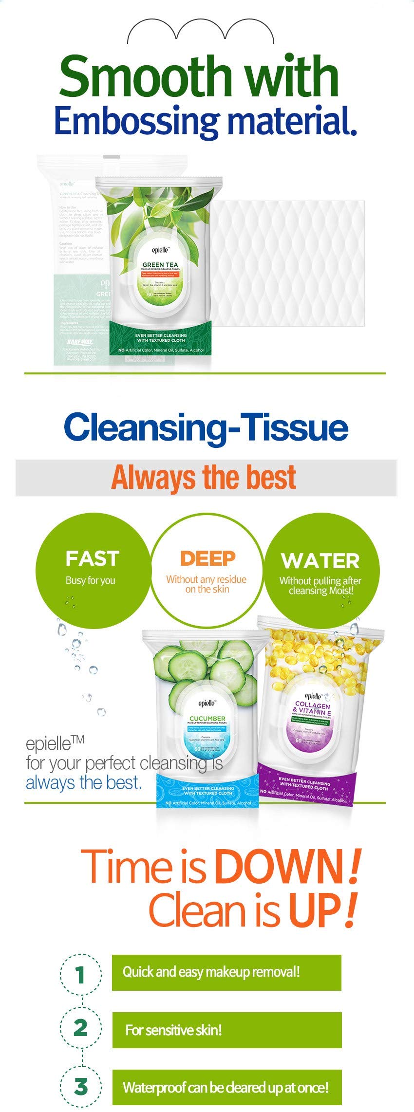 Epielle Cucumber Makeup Remover Wipes | 60 Count, 2 Pack | Gentle Cleansing Towelettes | Beauty Gift, Spa Day, Gift Set | Korean