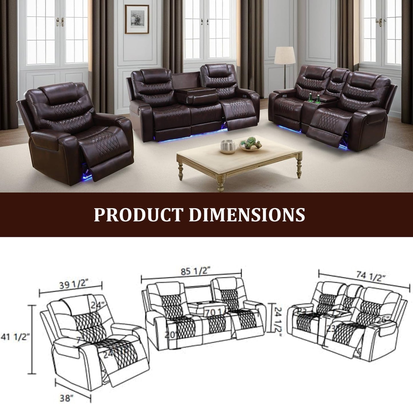 Trygoal Power Recliner Chair, Leather Recliners with Home Theater Seating, Oversized Single Electric Recliner Sofa Breathable Living Room Chairs for Adults Reading Gaming, Brown