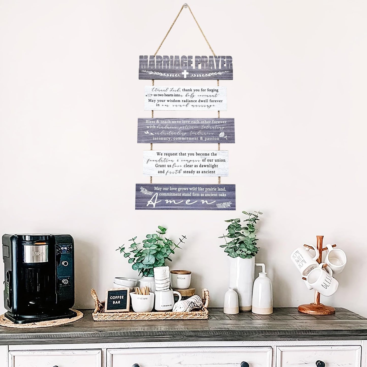 PURREITTI Rustic Marriage Prayer Signs Wall Decor for Bedroom, Christian Religious Inspiring Home Decor for Couples, Wedding Gifts for Newlyweds Bridal Shower Marriage Anniversary Wife Husband