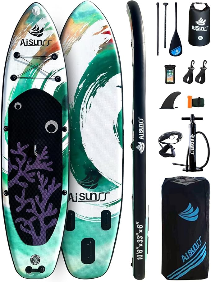 AISUNSS Inflatable Paddle Board for Adult, Paddle Board for All Skill Levels, Wide SUP Board with Primium Accessories Incl...