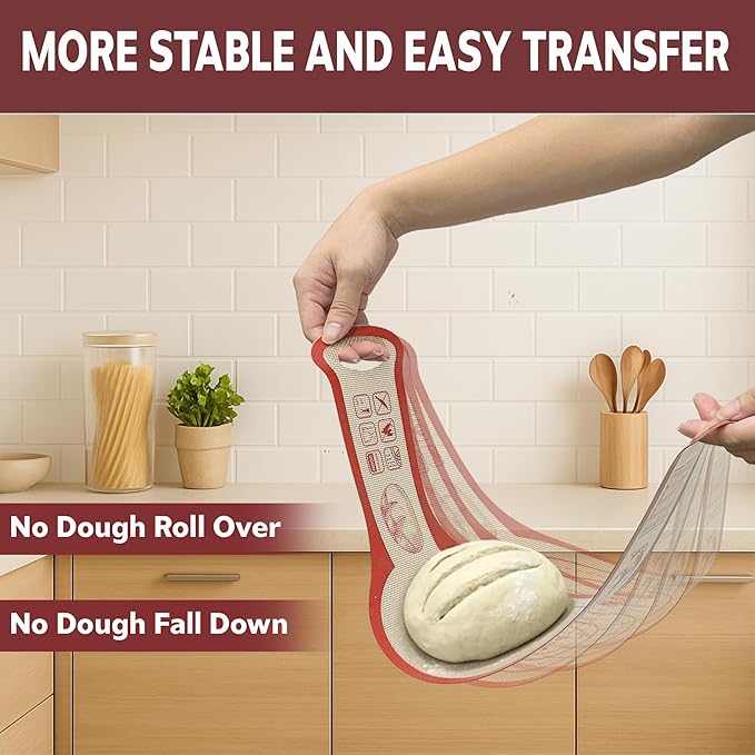 Silicone Bread Sling for Dutch Oven, 2 PCS Non-Stick Reusable Bread Baking Mats with Long Handles, Seamless Design Easy to Transfer Sourdough Sling Silicone Sourdough Sling Dough (Round Red, Gray)