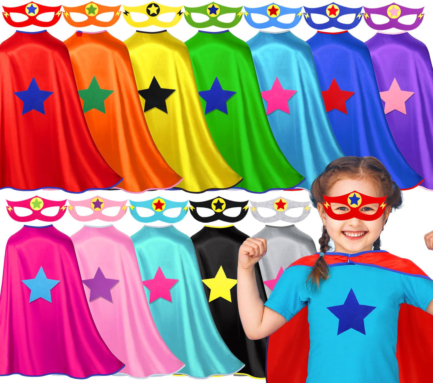 iROLEWIN Star Superhero-Capes and Masks for Kids Bulk 12 Pack Super-Hero Dress-Up Costumes for Girls Boys Party Favors Halloween Gifts