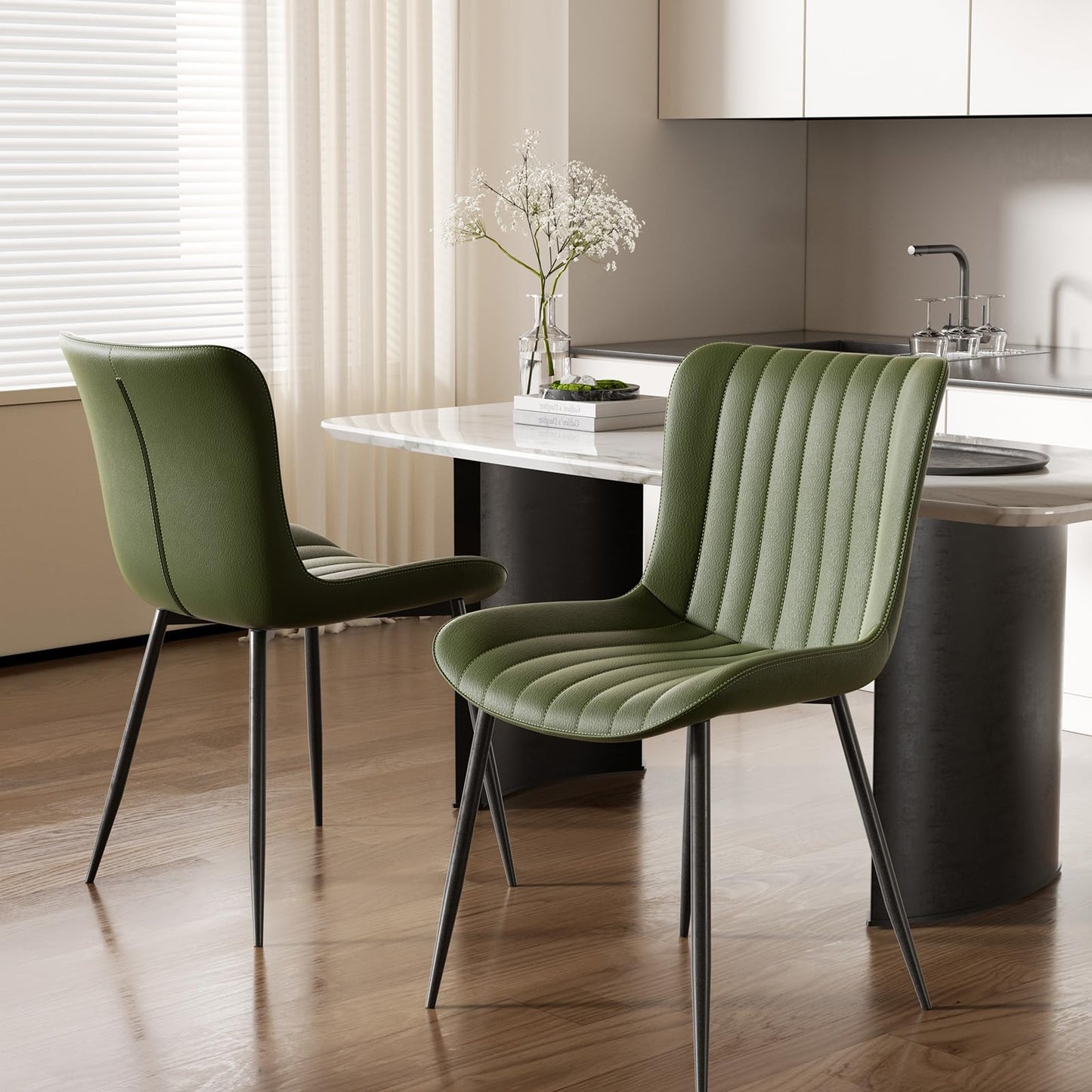 homeokay Dining Chairs, Modern Dining Room Chair 16 inch Leather with Wooden and Metal Frame, Set of 2 (Green)