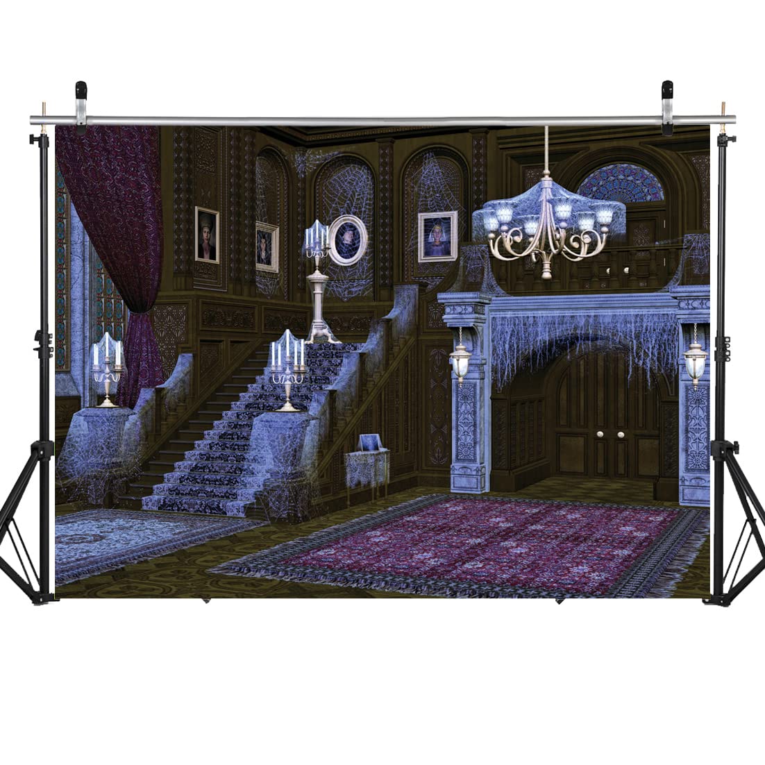 AIIKES 7x5ft Halloween Haunted House Backdrop for Photography - Spider Web Retro Stairs Creepy Setting - Children to Adults Portraits & Photo Studio Props 12-343