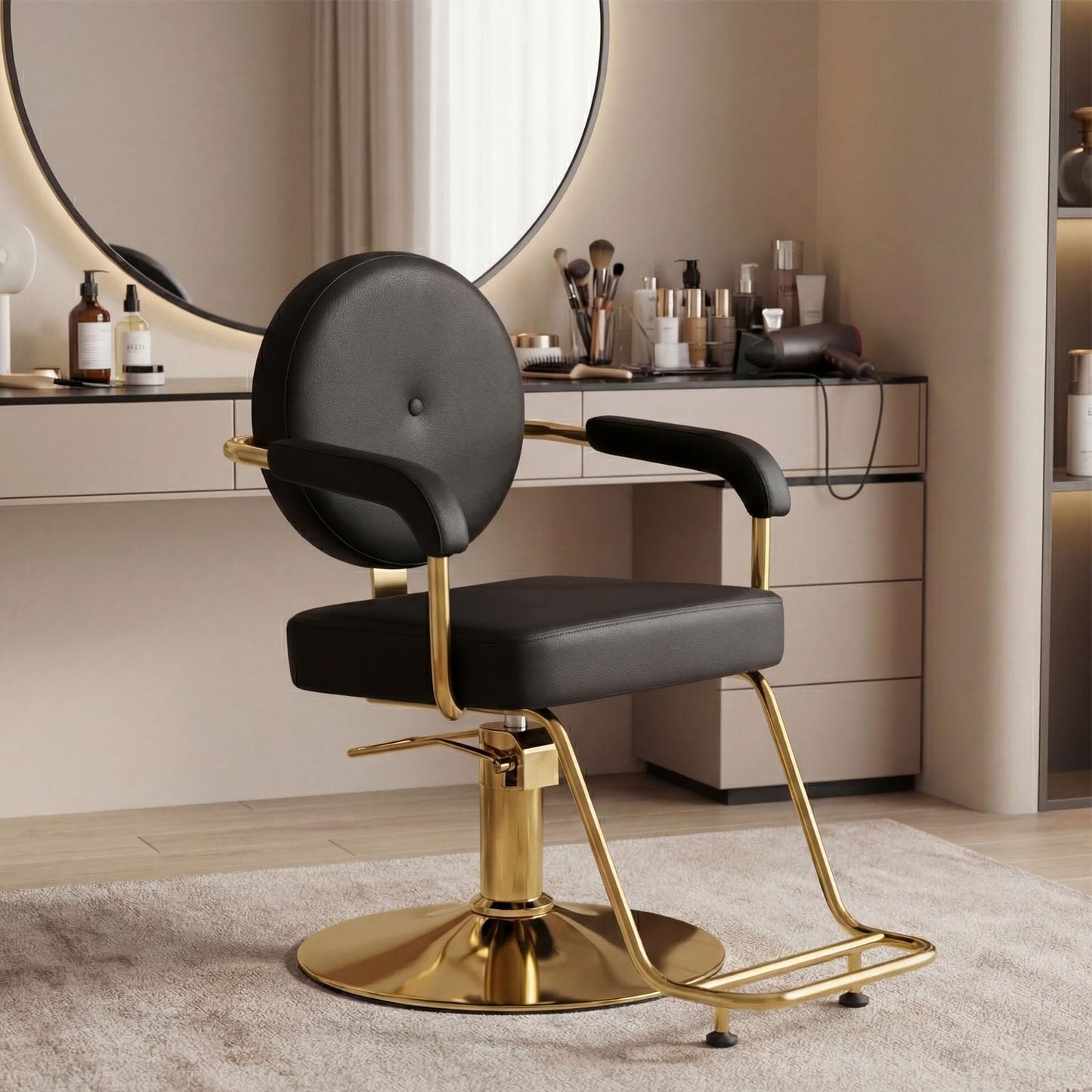 Artist hand Barber Salon Chair for Hair Stylist, Hydraulic Salon Styling Chair 360° Swivel Adjustable Height, Spa Beauty Equipment for Beauty Salon, Home Studio, 330 lbs Capacity, Black and Gold