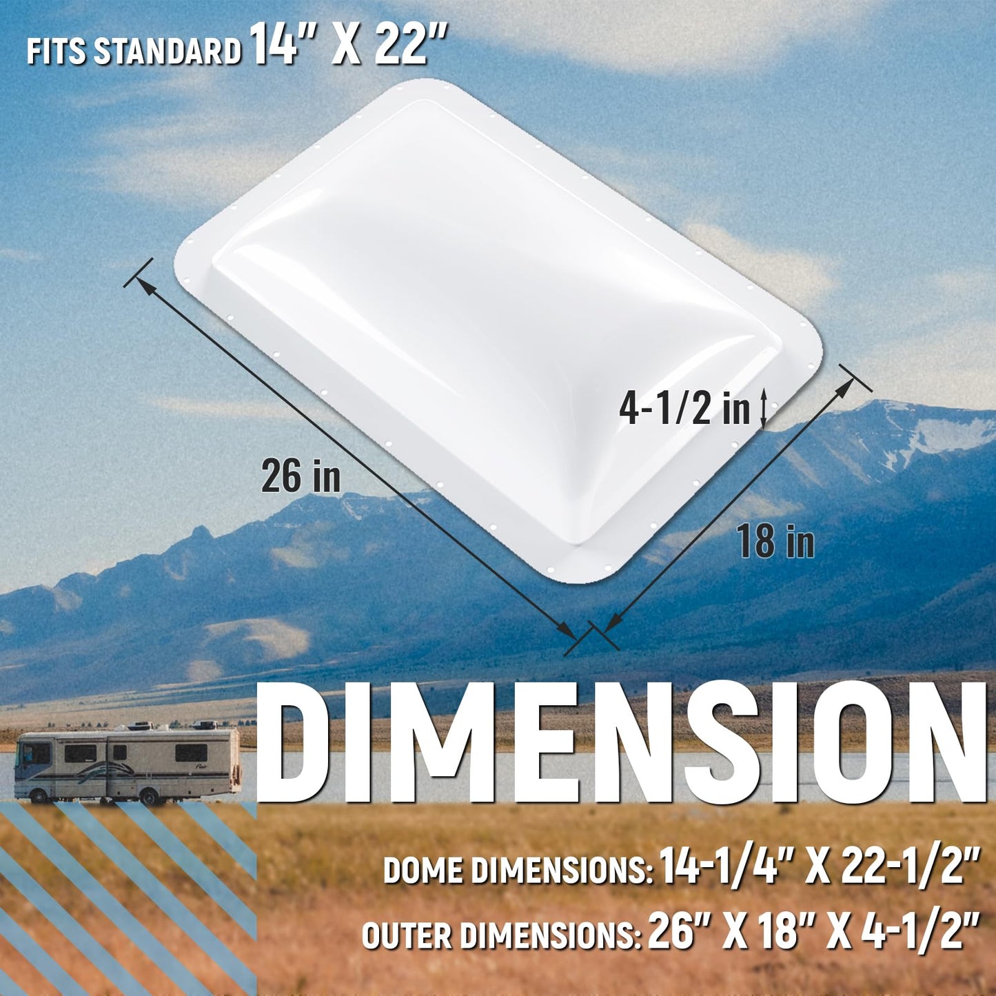 HECASA RV Skylight Replacement, 18" x 26" Camper RV Skylight Cover Fit 14" x 22" Shower Roof Openings for Camper Food Truck Motorhome Travel Trailer White