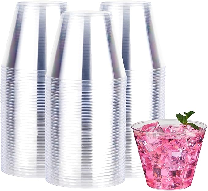 RACETOP 9 oz 200 packs Clear Disposable Plastic Cups, Durable Plastic Cups Tumblers, Perfect for Parties, Wedding and Fest...
