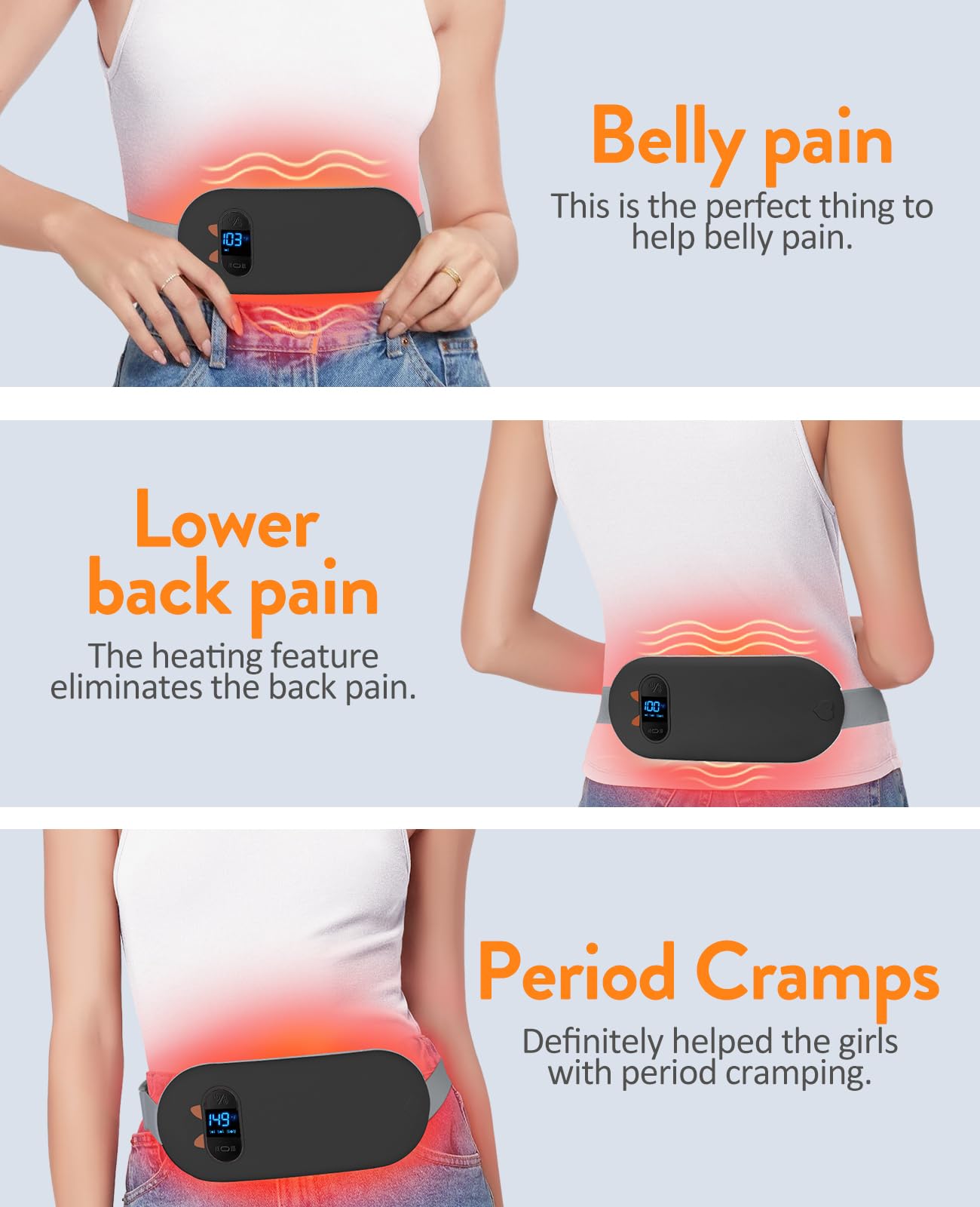 Portable Cordless Menstrual Heating Pad with 6 Heat Levels and 6 Massage Modes, Heating Pad for Period Cramps, 3s Fast Heating Gift for Women and Girl (Black)
