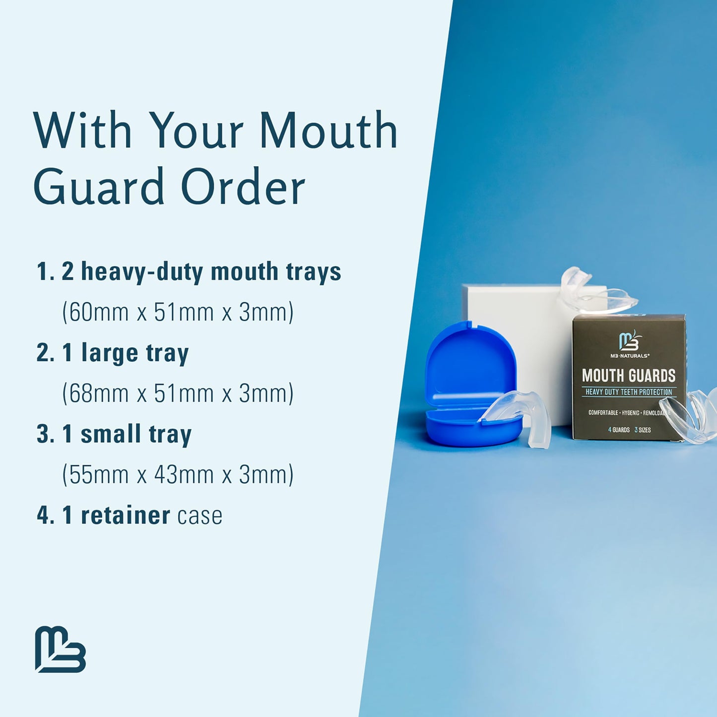 Mouth Guard for Grinding & Clenching Teeth BPA Free 4 Guards for Adults & Kids Dental Guards Bite Guards Night Guards for Teeth Grinding Teeth Grinding Mouth Guard for Sleep by M3 Naturals