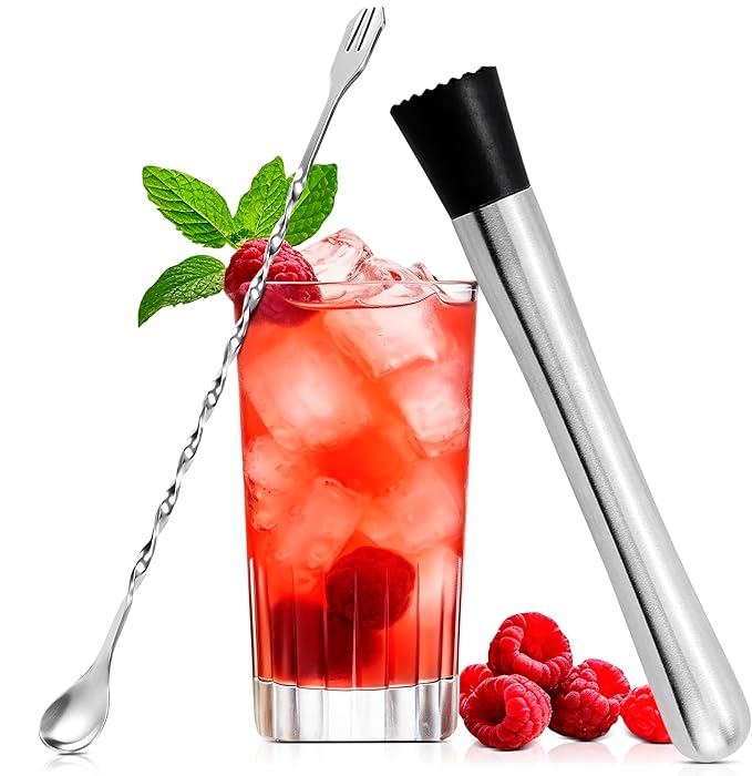 Stainless Steel Stir Spoon Muddler for Cocktails Set - Muddler Old Fashioned Cocktail Kit Ice Crusher Bar Spoon Cocktail M...