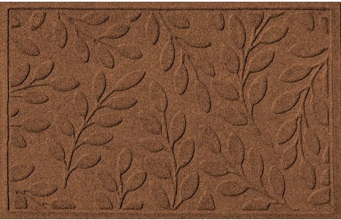 WaterHog Welcome Mat for Indoor/Outdoor, 2’ x 3’, Made in USA, Durable & Water-Resistant, Dirt Trapping Mat, Decorative Front Door and Entryway Rug, Brittney Leaf Design, Dark Brown