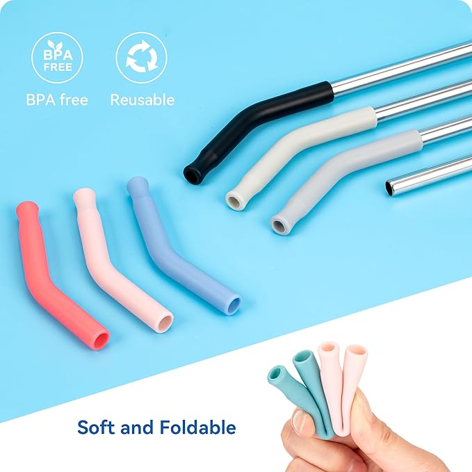 Reusable Metal Straws with Silicone Tip for Stanley 40oz,Stainless Steel Drinking Straws for 40oz Tumbler,3 Straight Tubes & 6 Tips& 1 Cleanr Brush(Jade)