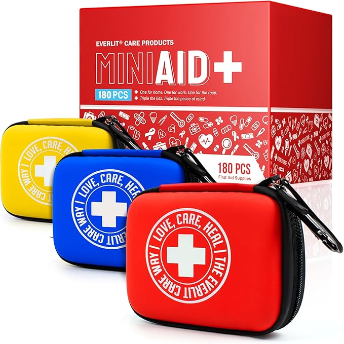 EVERLIT CARE MiniAid First Aid Kit | Compact & Lightweight Case with Carabiners for Travel | Family & Kid Friendly 180 Pcs...