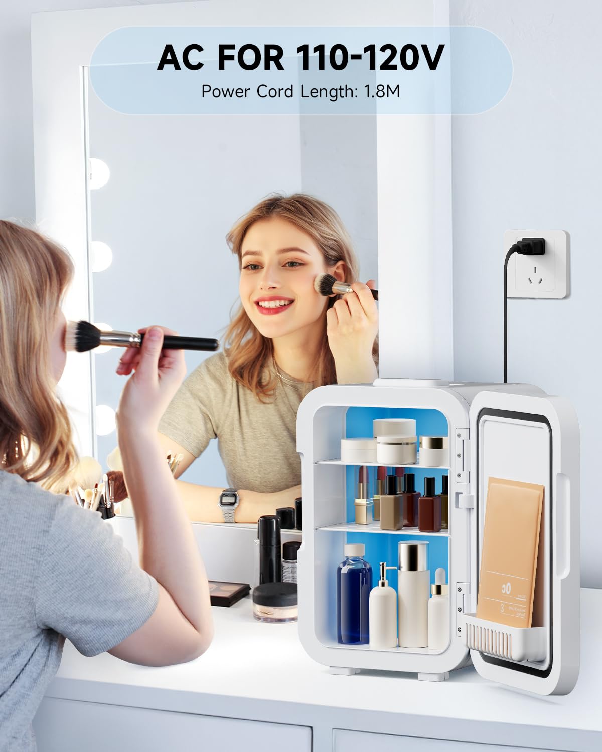 KOMORE Small Mini Fridge, 18L Portable Tiny Fridge for Skincare, 120V/12V Makeup Refrigerator Mini, Thermoelectric Cooler & Warmer for Drinks, Food, Cosmetics for Office/Dorm/Car/Travel, White