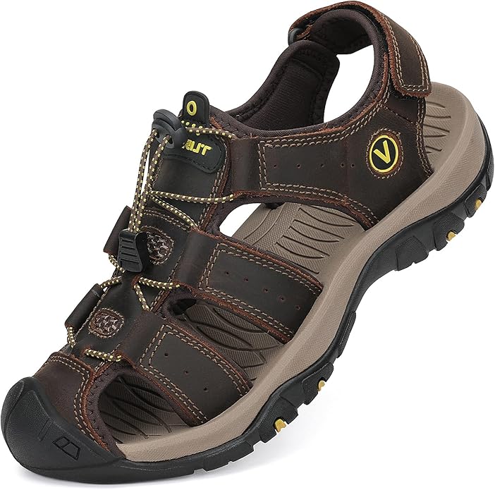 FLARUT Men's Sport Sandals Outdoor Hiking Sandals Closed Toe Leather Athletic Lightweight Trail Walking Casual Sandals Wat...
