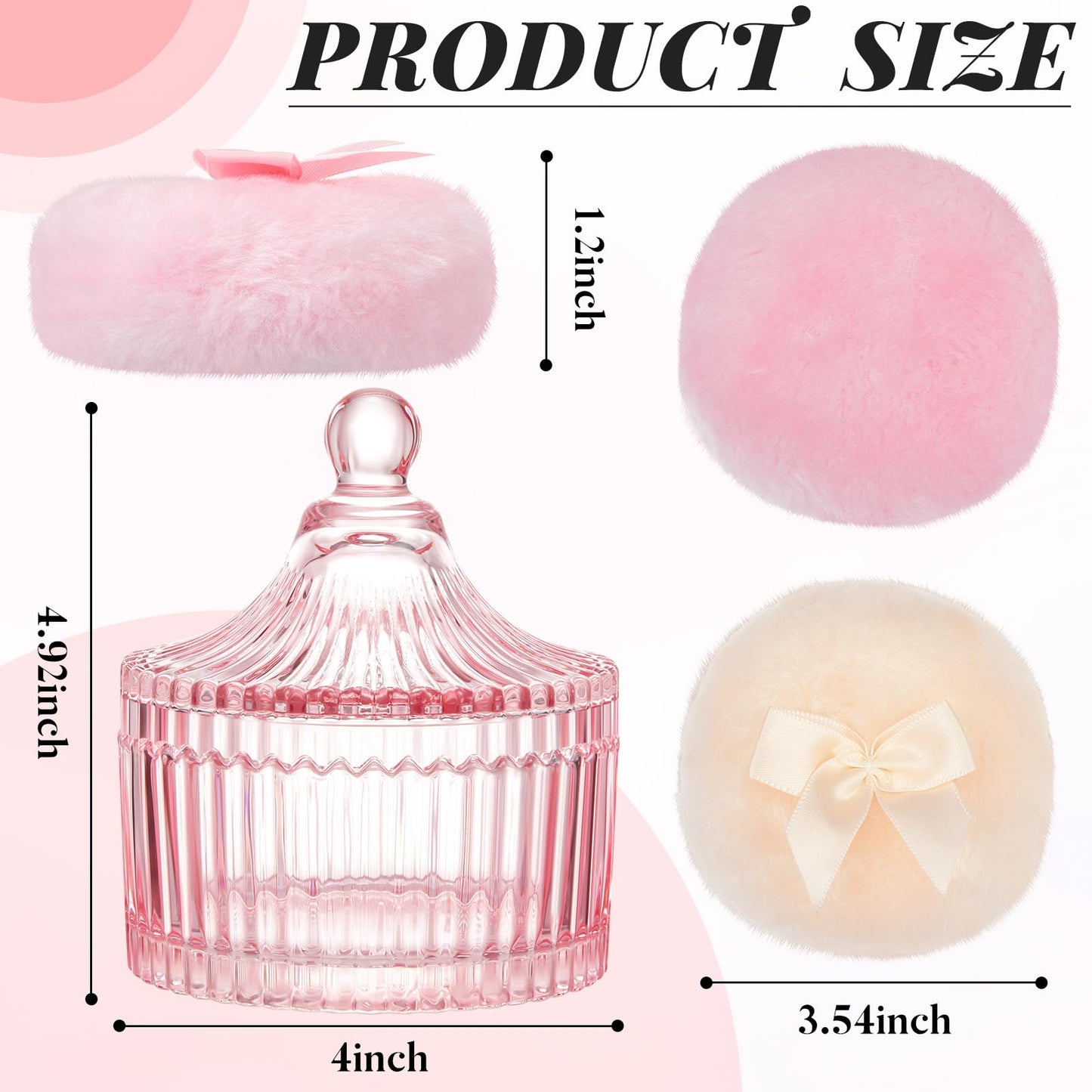 Tioncy 3 Pcs Large Body Powder Puff and Container Crystal Container Soft Washable Reusable Velour Face Body Glitter Powder Puff